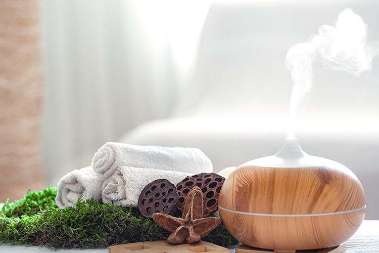 Spa Composition With Aroma Modern Oil Diffuser With Body Care Products 